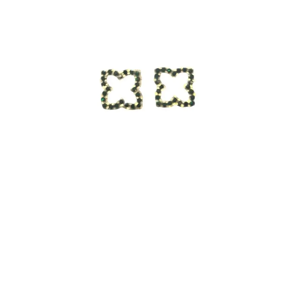 Gold and Emerald Square Floral Stud Earrings